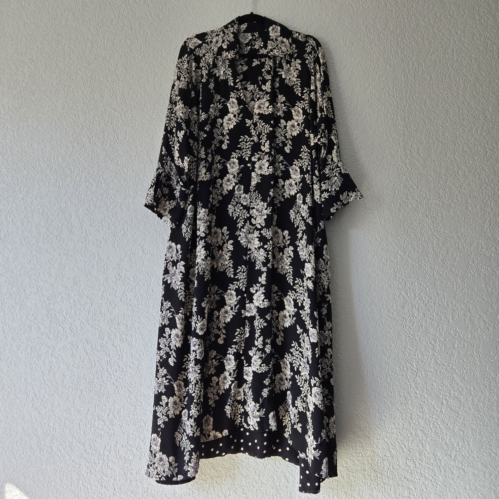 LIME SODA Flowy Floral Black and White Midi Dress